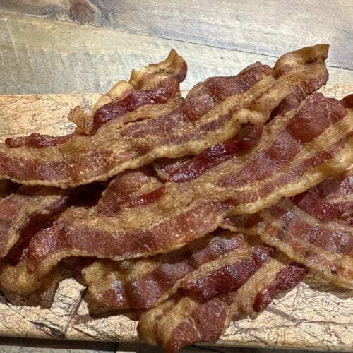 Smoky bacon, cooked to perfection on a pellet grill.